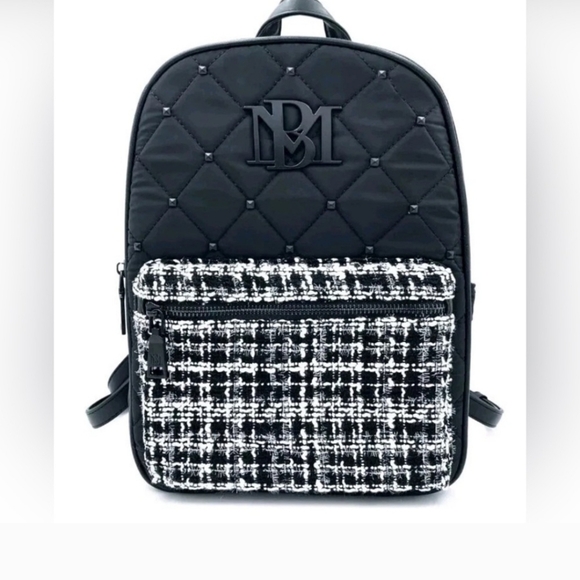 Badgley Mischka Handbags - Badgley Mischka Black Quilted Backpack with Tweed Accent